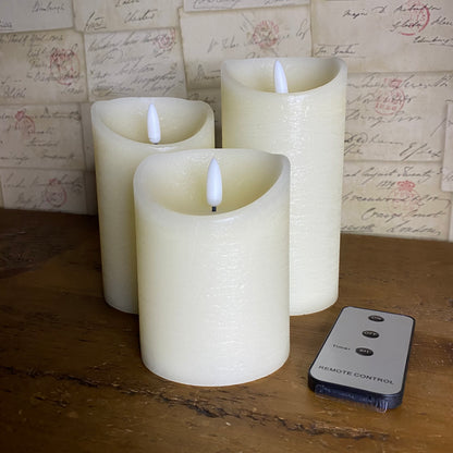 Set of 3 Cream FlickaBright Candles with Remote Control