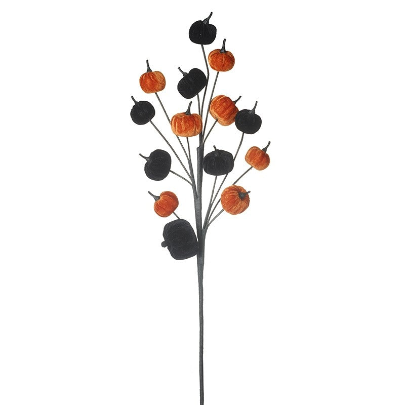 Halloween Black and Orange Velvet Pumpkin Branch