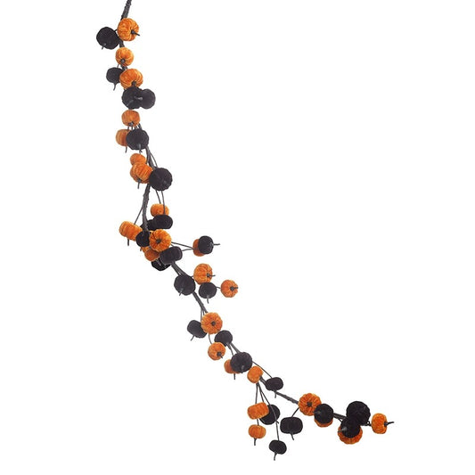 Velvet Black and Orange Pumpkin Garland Decoration