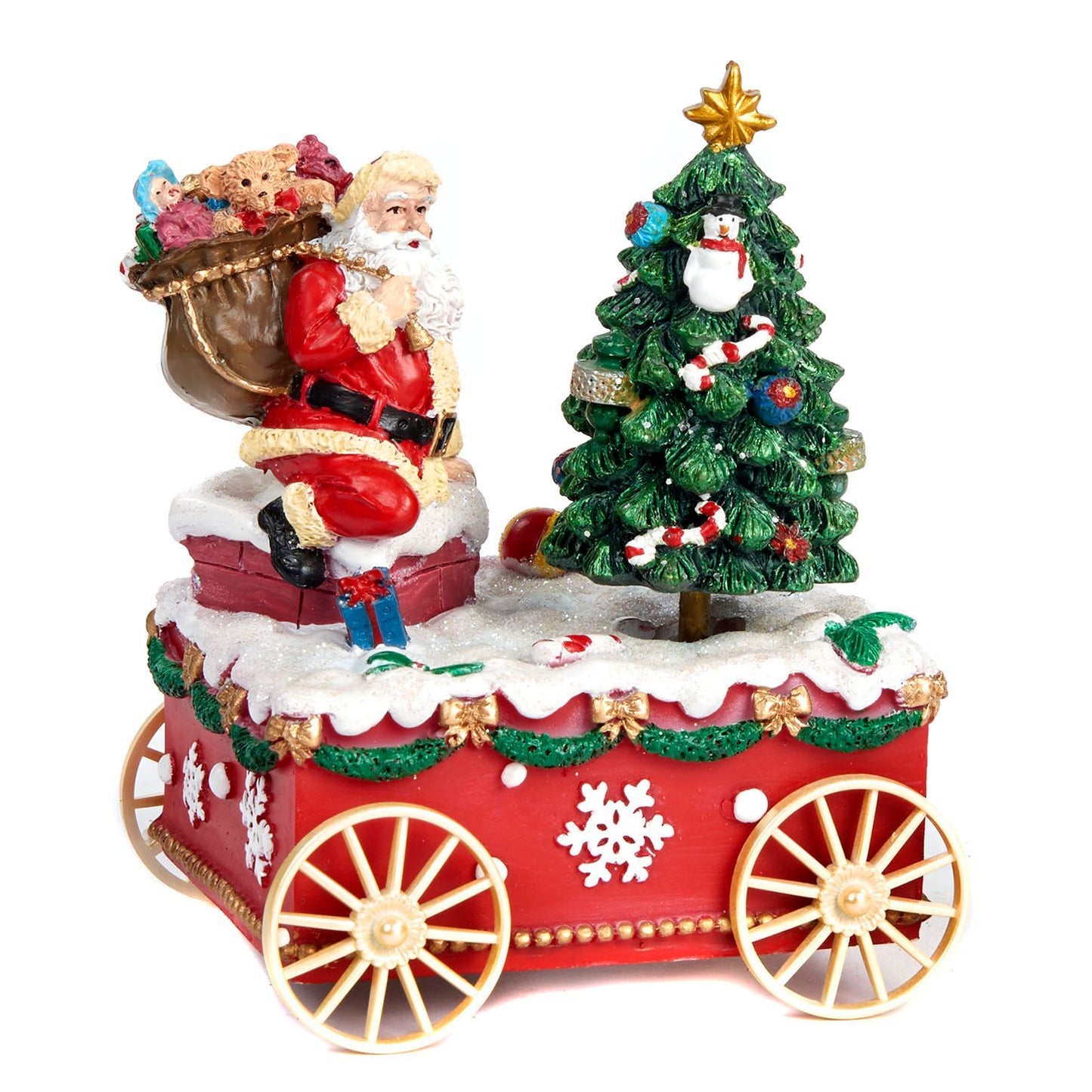 Santa With Tree on Cart Christmas Music Box