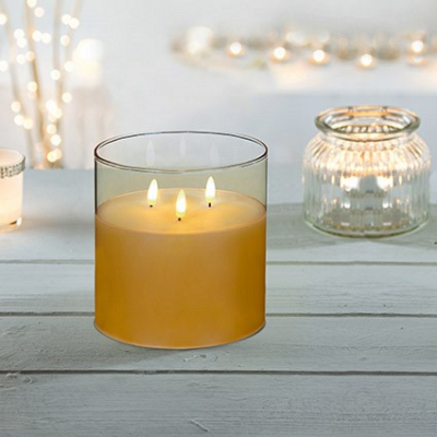 Flickabright Amber Glass Triple Wick Candle