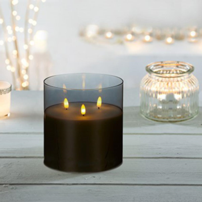 Flickabright Grey Glass Triple Wick Candle