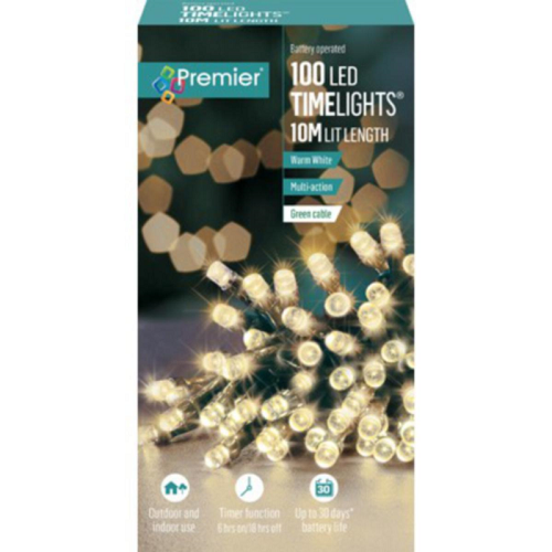 Premier TimeLights 100 Warm White LED Battery Operated String Lights