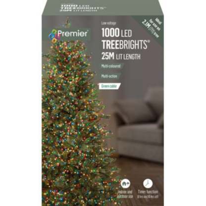 Premier TreeBrights 1000 Multi Coloured LED Christmas String Lights